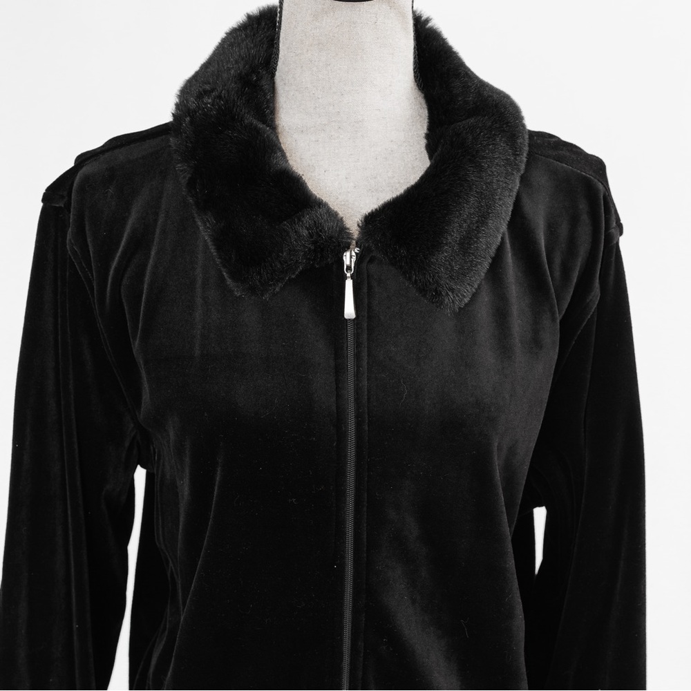 Vintage faux fur collar velour velvet jacket 12/14